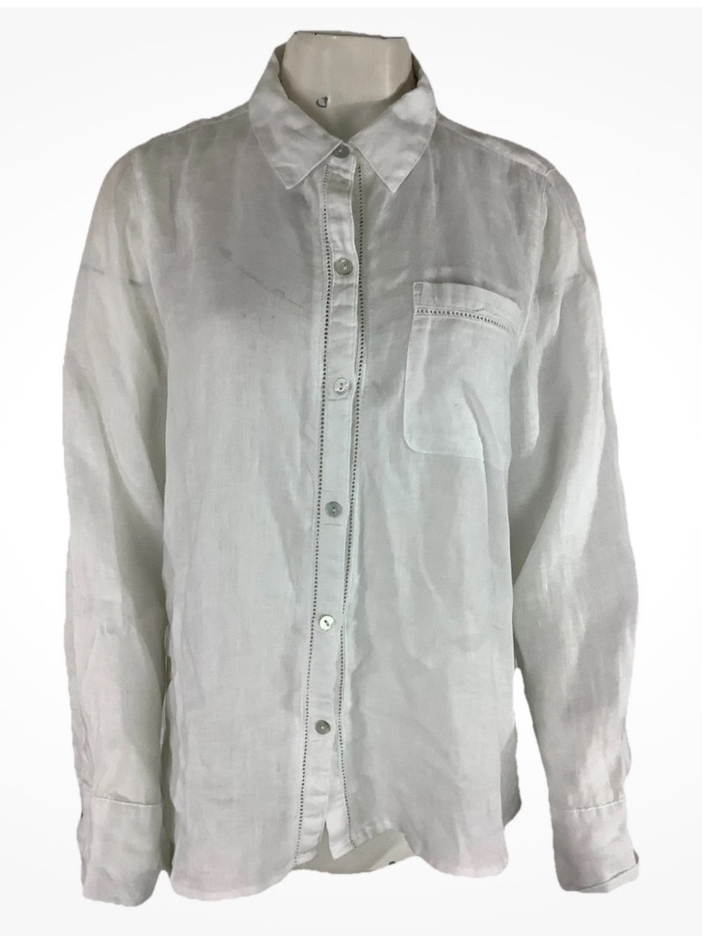 Joie Sz L 100% Linen Lightweight Thin Travel Beach Vacation Button Top White
